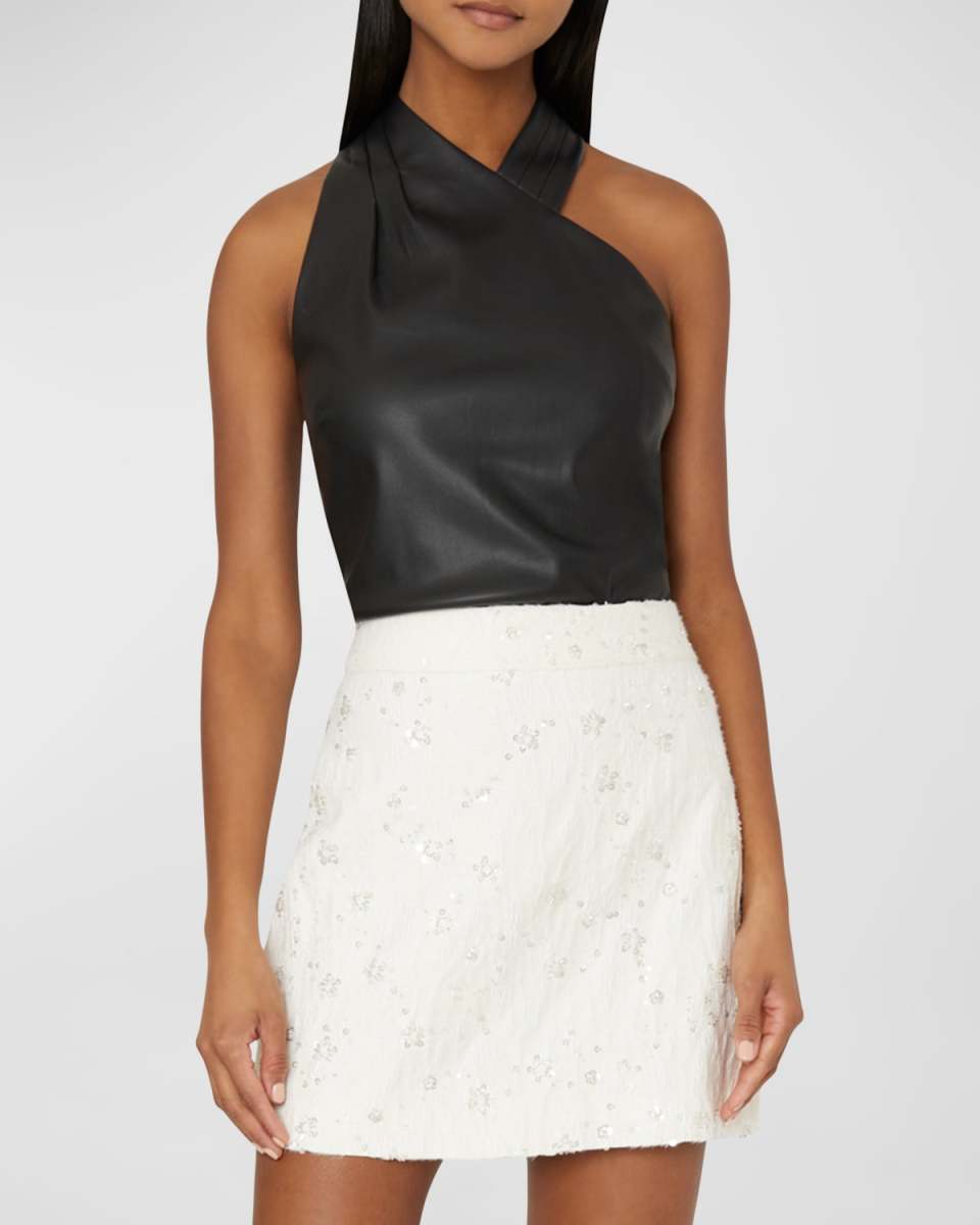 Preston Pleated Vegan Leather Halter Top